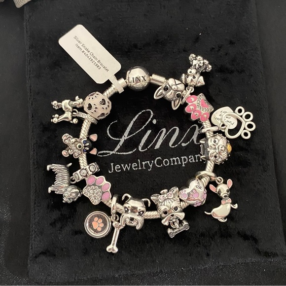 Linx Snake Chain Bracelet with Pink Dog Themed Charms